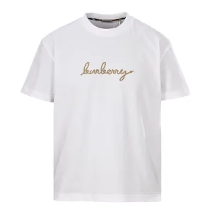 Designer Burberry Short-Sleeved T-Shirt Red Cotton Plain Weave Embroidery