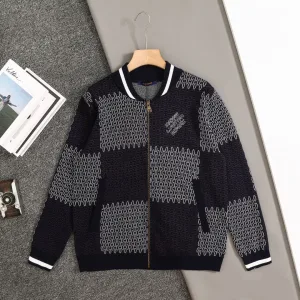 Designer Louis Vuitton Sweater Blue Wool Cashmere Jacquard Side Pockets