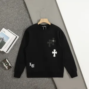 High Quality Chrome Hearts Sweatshirt Red Cotton Pure Leather Patchwork Winter Patch