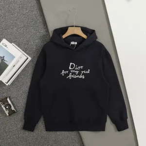 Designer Dior Hoodie Blue Cotton Pure Winter Double Needle Stitching Embroidery