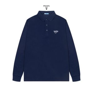 Luxury Aaa Prada Cotton Long-Sleeved Polo Shirt